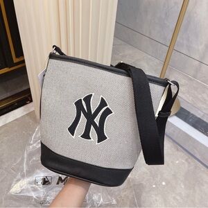 Canvas Crossbody Bag with Black Logo Accent - Neutral/Black